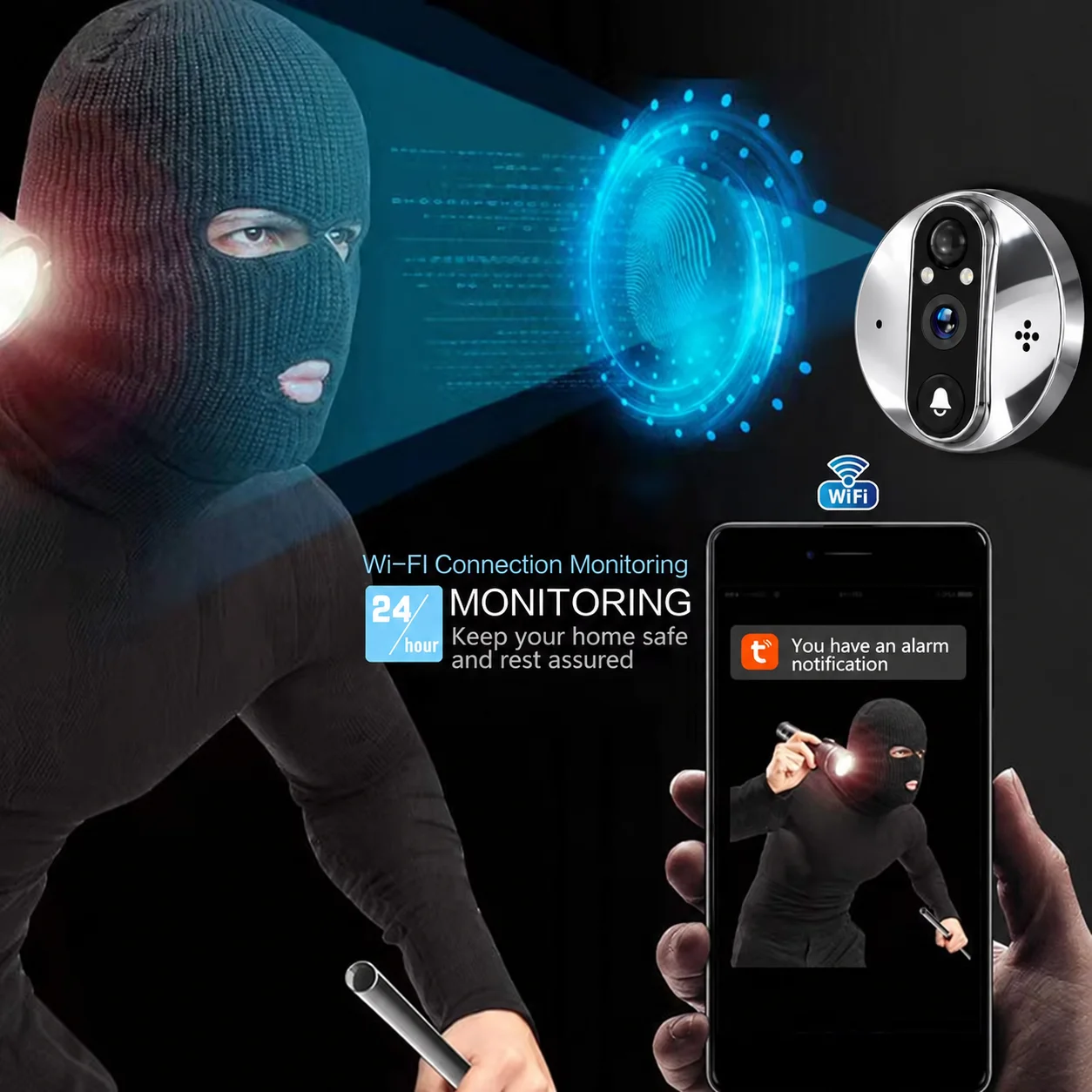Smart 4.3 Inch 1080P Tuya WiFi Video Doorbell Eye Peephole Camera PIR Motion Detection Two Way Audio Digital Door Viewer