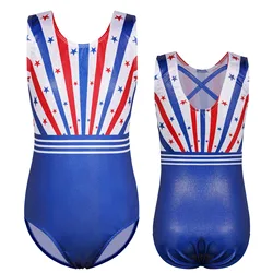 BAOHULU Kids Gymnastics Leotard  Star Stripes Print Ballet Leotard for Girls Sleeveless Practice Outfit Performance Dancewear