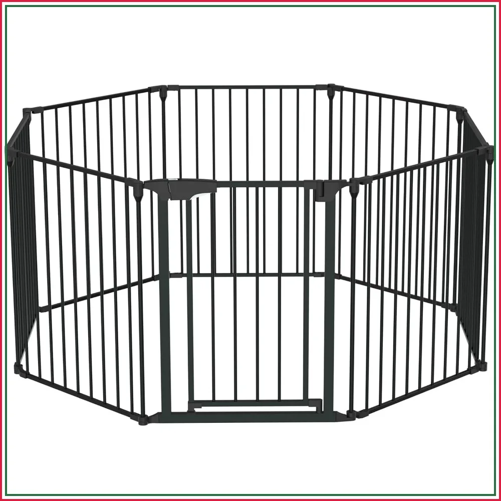 208'' Wide Baby Gate Playpen 8 Panel Adjustable Play Yard Metal Dog Gate with Door for Pet Child