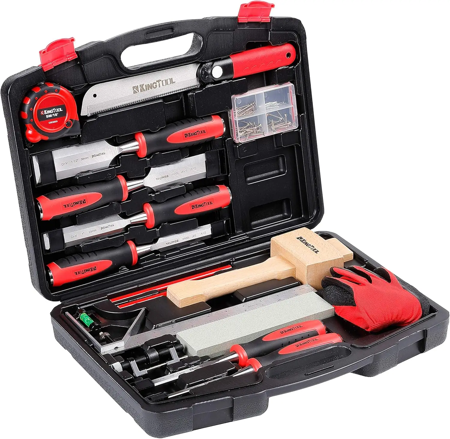 

87-Piece Professional Wood Chisel Set with Storage Case, Heat-Treated Cr-V Alloy Blades for Carpentry and Crafts