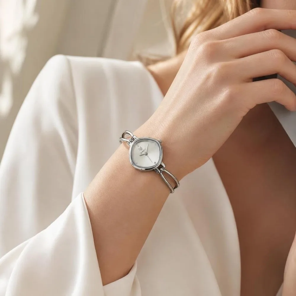Elegant Solid Color Dial Square Bangle Watch Ultra-thin Curved Strap Thin Metal Bracelet Bracelet Wristwatch Ladies Wristwatch