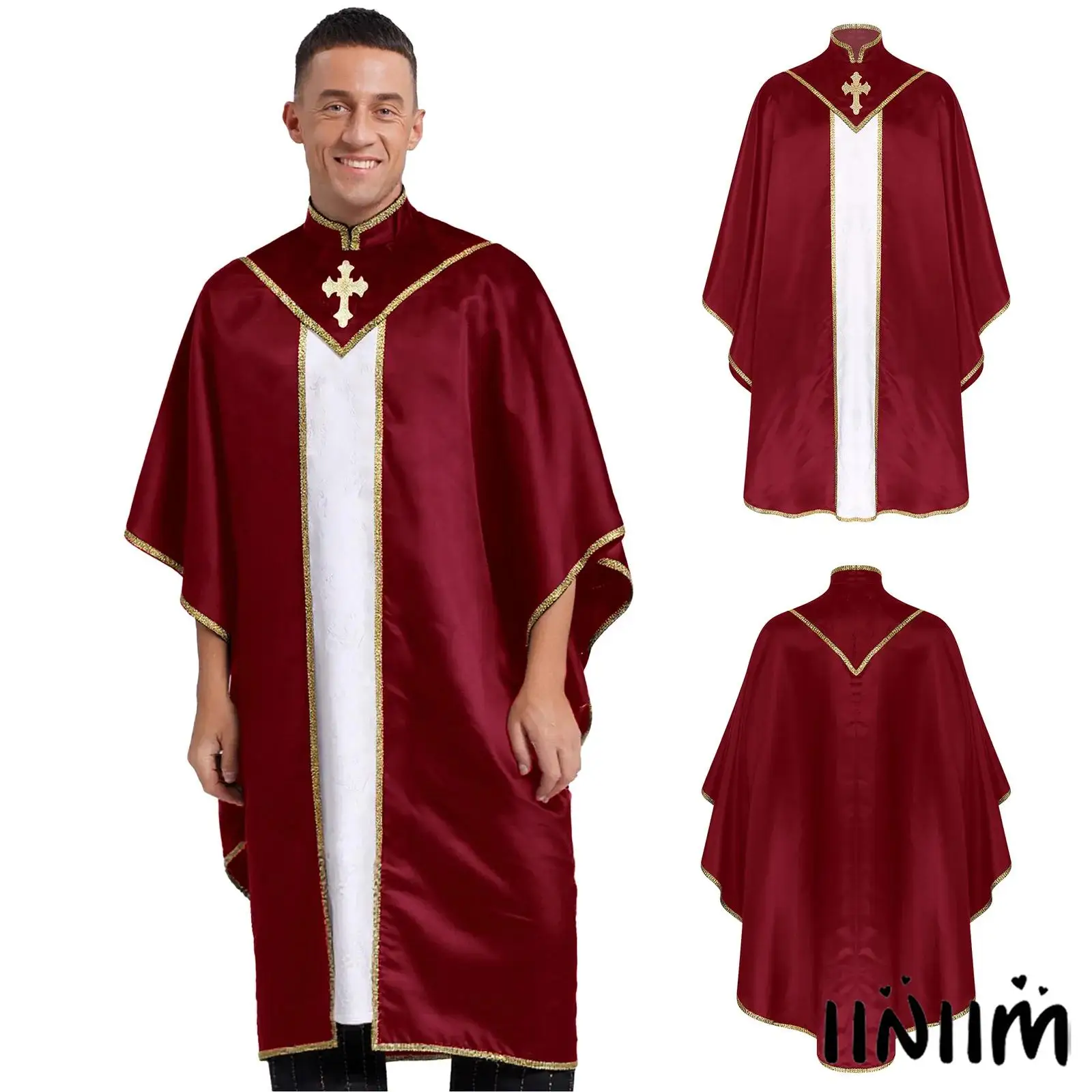 

Мужская церковная наряда священника с вышитыми деталями, накидка из дышащей ткани, ряса для поклонения, религиозных мероприятий и косплея