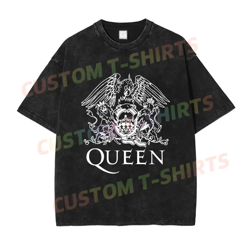 

2024 Summer Vintage Cotton Washed Queen Band Rock T-Shirt Loose T Shirts Men Y2K Hip Hop Top Tee
