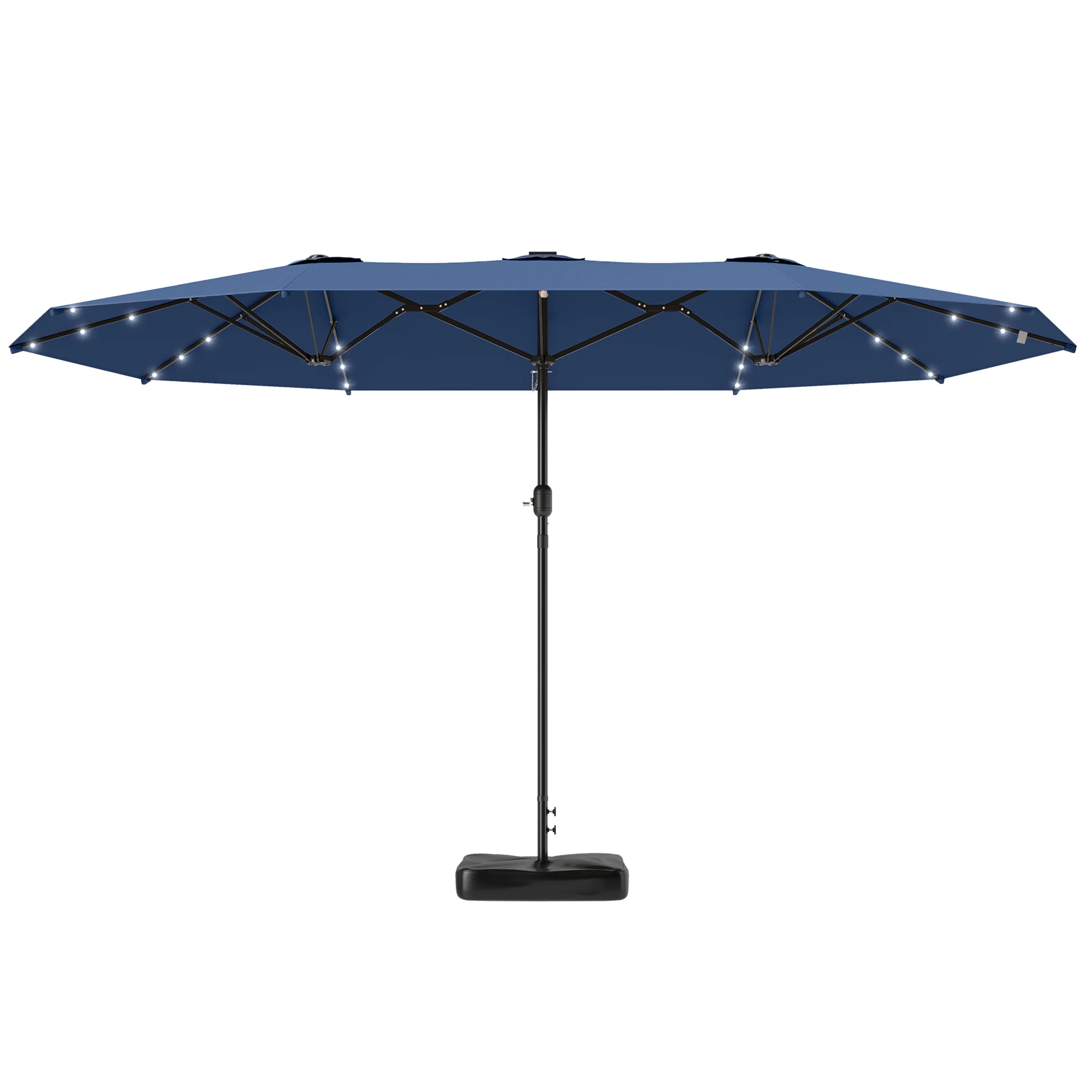 Double-Sided Sun Umbrella, Outdoor Garden Parasol, Patio Sun Shade with Led Solar Light, Sand Base, Navy Blue