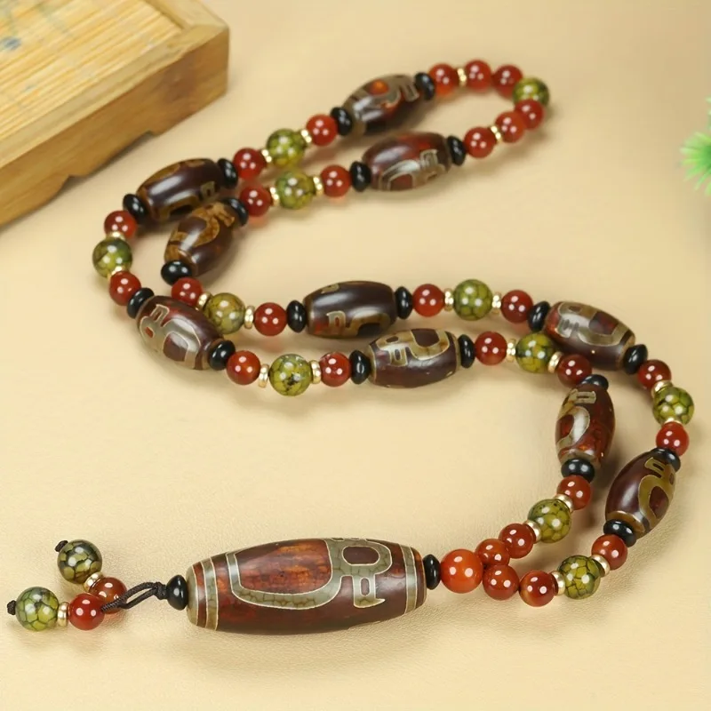 

Vintage Tibetan Natural Agate Bead Necklace - Bohemian Fashion Jewelry