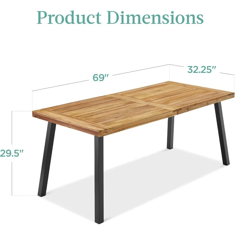 6-Person Indoor Outdoor Acacia Wood Dining Table, Picnic Table W/Powder-Coated Steel, 350 Pound Capacity Legs