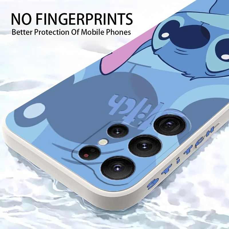 Anime Angel Lilo & Stitch Liquid Left Rope For Samsung Galaxy S24 S23 S22 S21 S20 FE S10 Ultra Plus Lite 5G Cover Back image 5