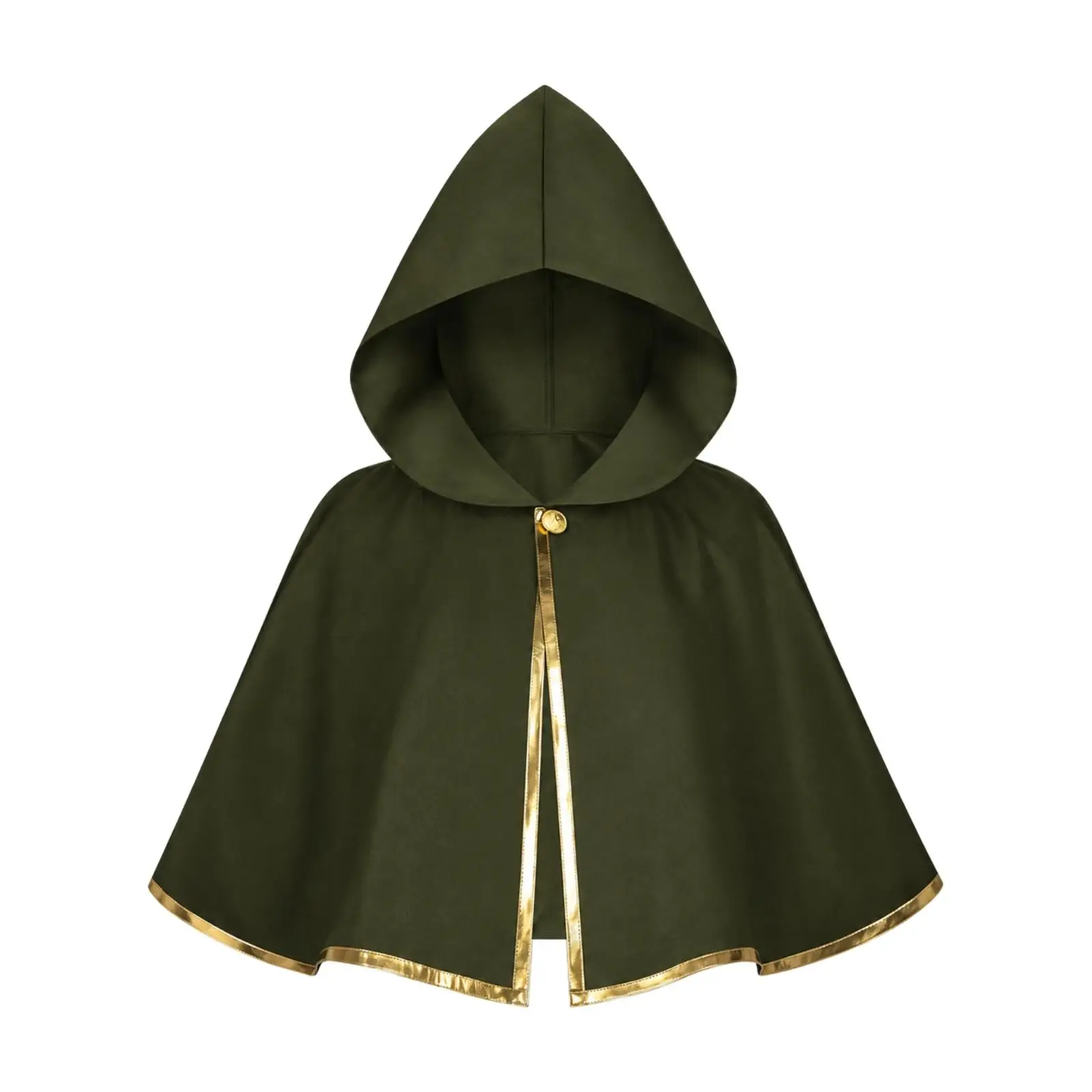 Polyester Hooded Cape for Men Gothic Cloak with Gold Trimmed Edge for Stage Show Cosplay Themed Dress Up