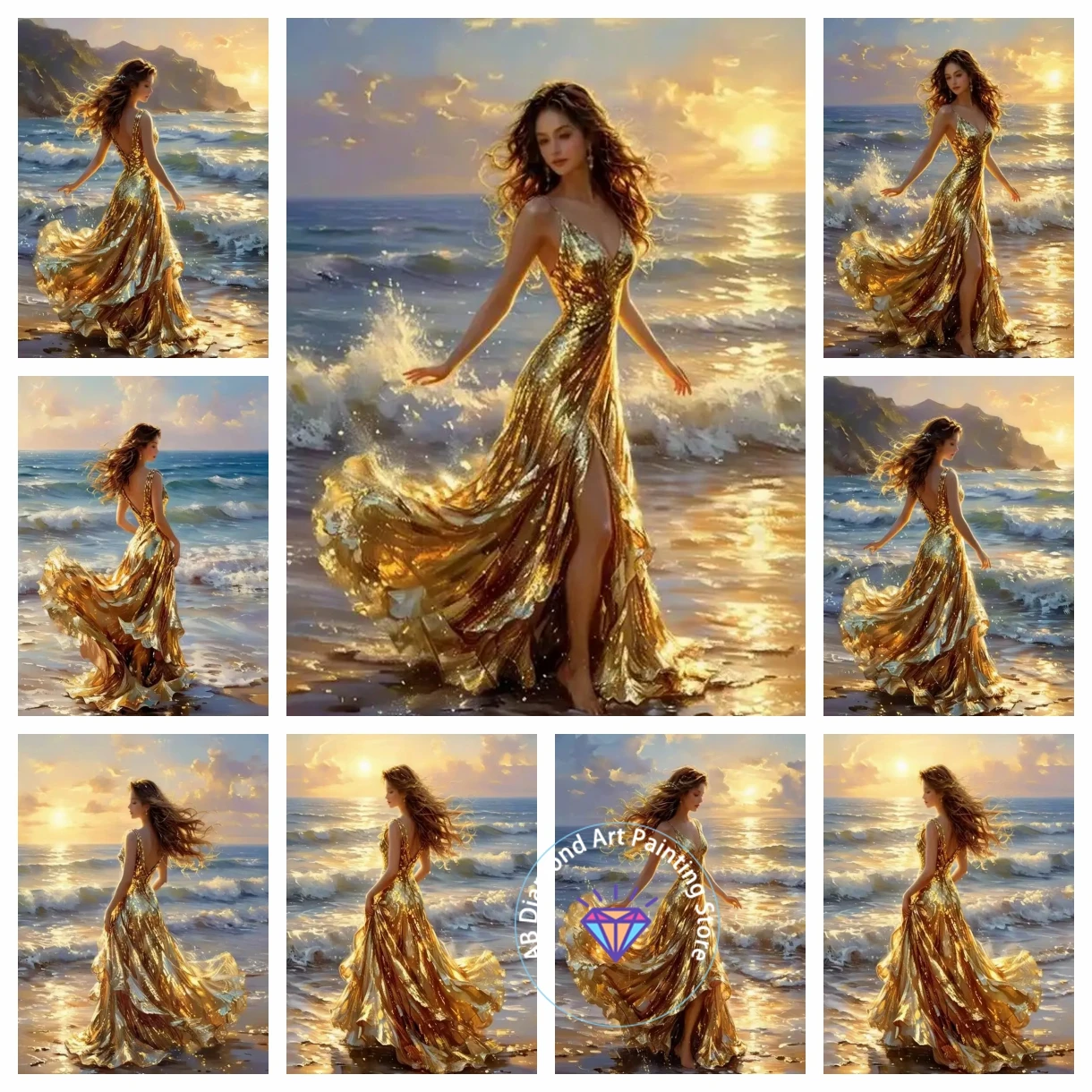 

Beach Sexy Woman AB Diamond Painting Kits Cross Stitch Sunset Sea Girl DIY Cross Stitch Handmade Art Gift Crafts Home Decor Gift