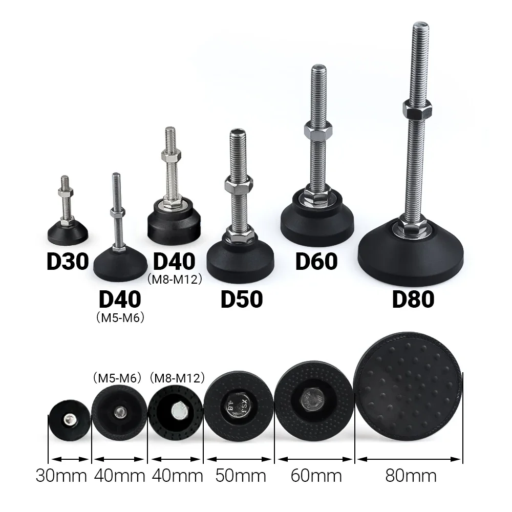 Imagem -06 - Perna de Torno Ajustável Peças Diâmetro 30 mm tipo Rosca Ss304 Almofada de pé Nivelamento Base Giratória Pernas Articuladas m5 m6 Aço Inoxidável