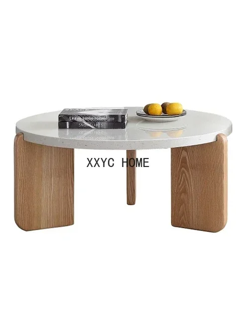 

Nordic Terrazzo Minimalist Log Designer Coffee Table Marble Solid Wood Silent Wind round Combination Tea Table