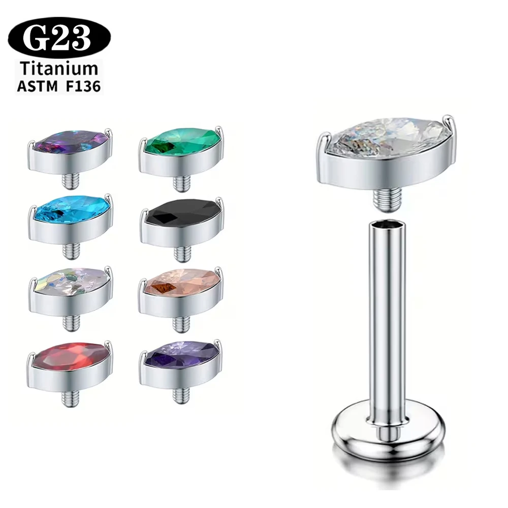 1Pcs G23 Titanium Piercing CZ Gem Internally Threaded Labret Monroe Lip Ring Tragus Nail Helix Earring Stud 16G Body Jewelry