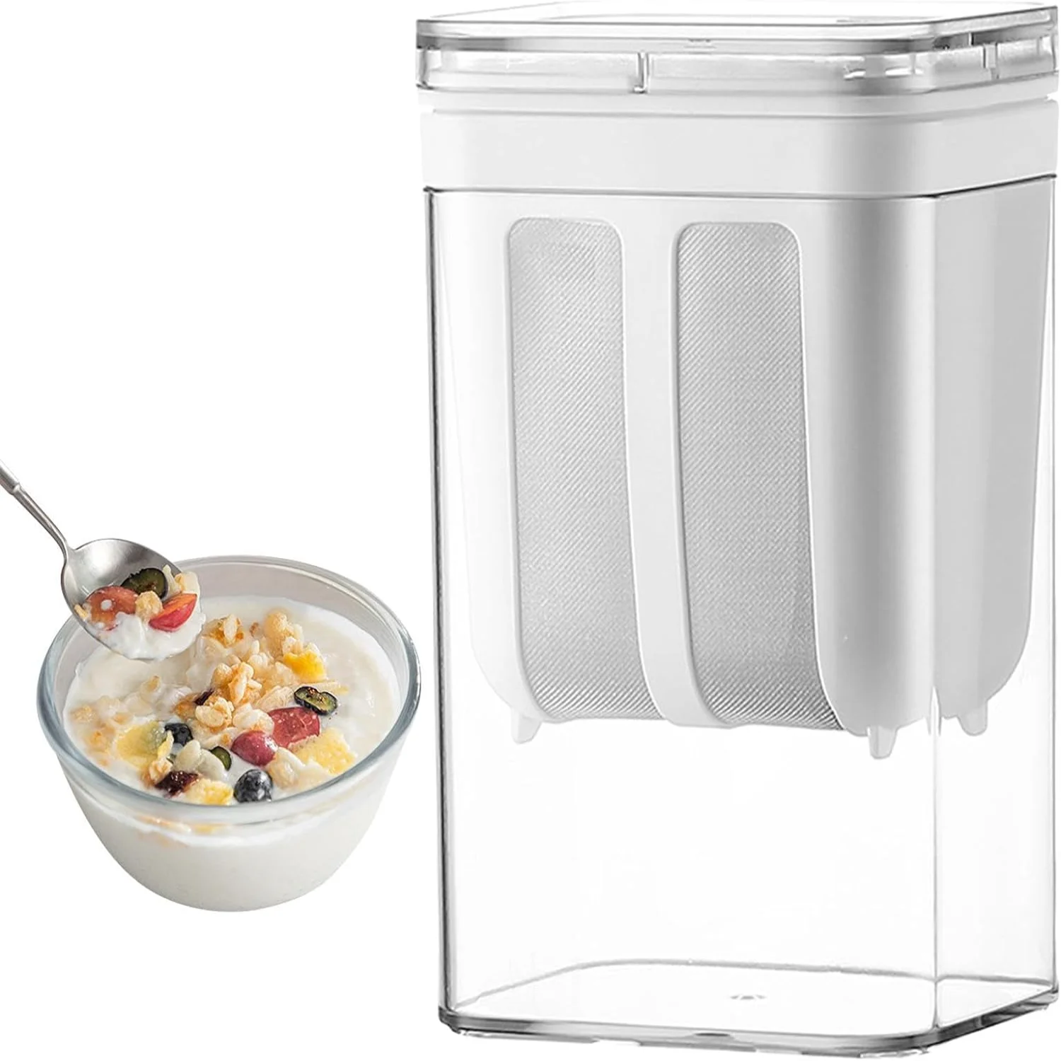 

Ситечко для йогурта Grek, йогуртница емкостью 1100 мл с очень тонким сетчатым фильтром, сепаратор сыроковы из нержавеющей стали 304, многоразовая толстая йогуртница