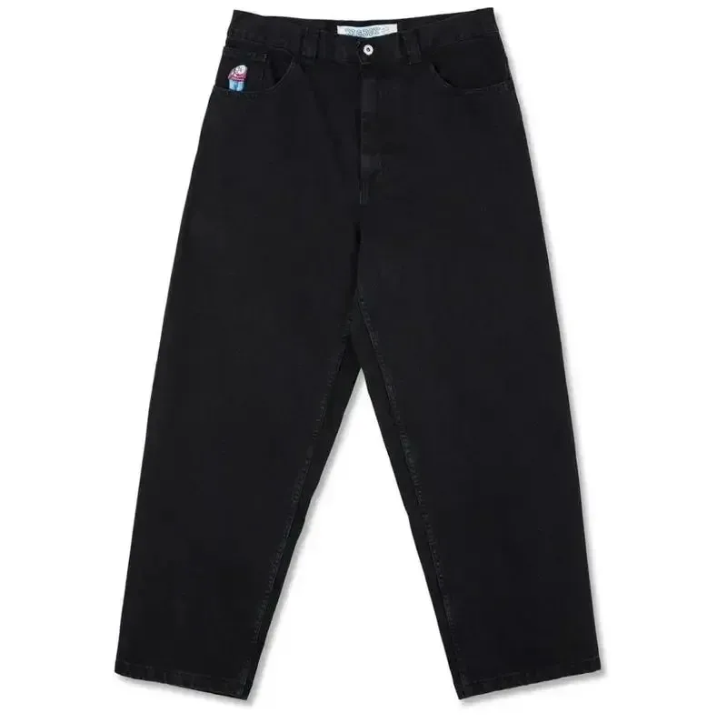 Hip hop retro azul dos desenhos animados bordados jeans para homens gótico baggy streetwear polar grande menino jeans moda masculina calças de perna larga