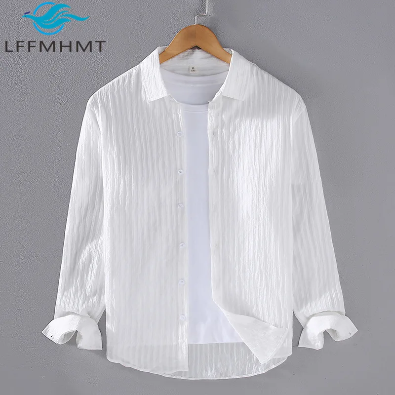 

Fresh Style Solid Color Simple Basic Men's Long Sleeve Casual Shirt Spring Fall Fashion Soft Comfortable Thin All-match Blouse