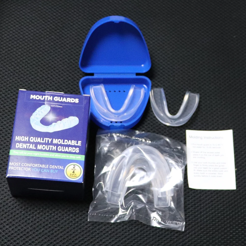 4Pcs Mouth Guard with Storage Case Anti-Grinding Teeth Protection Stop Bruxism Sports Mouth Guard for Teeth Clenching at Night