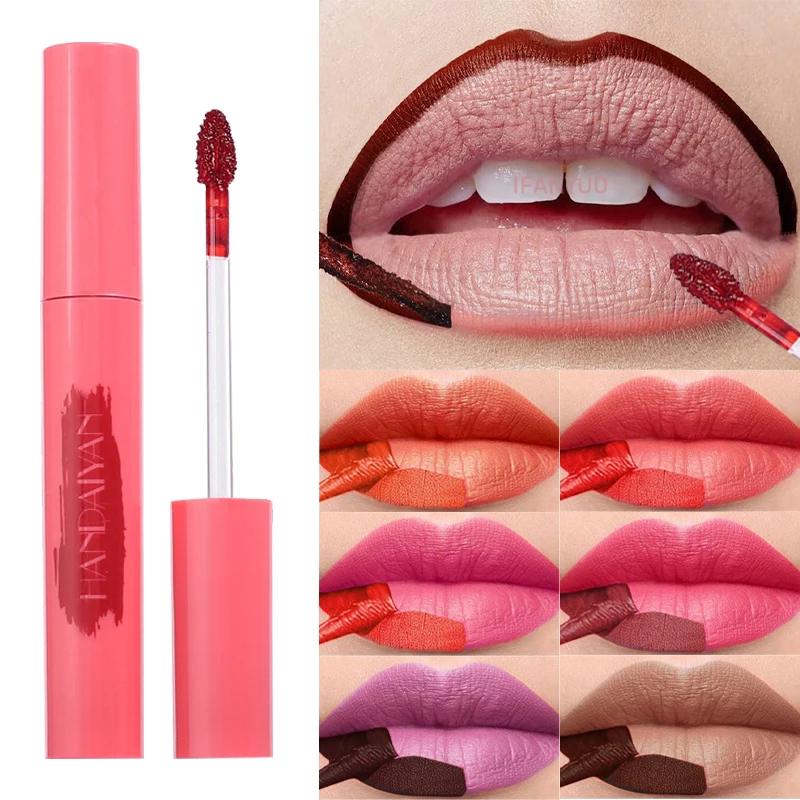 Delineador de labios mate Peel Off Tattoo, brillo de labios impermeable, tinte de labios de terciopelo rojo y marrón, no se decolora fácilmente, mancha de labios, contorno cosmético