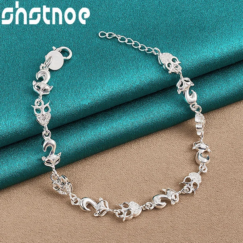 

SHSTONE 925 Sterling Silver Fox Owl Chain Bracelets For Women Party Wedding Bangle Christmas Girls Fashion Charm Cute Jewelry