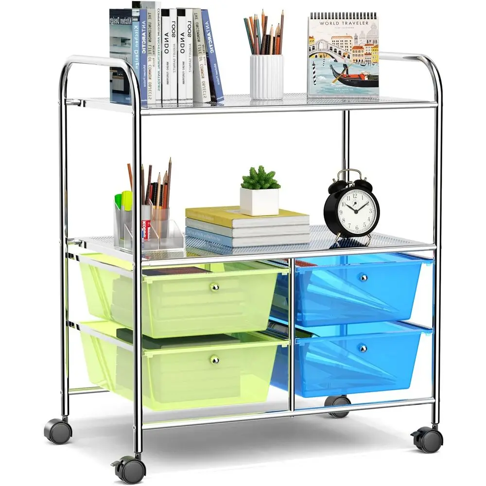 

4-Tier Rolling Storage Cart with Steel Frame and 360° Swivel Wheels, Suitable for Living Room, Kitchen, Bathroom, and Office, Av