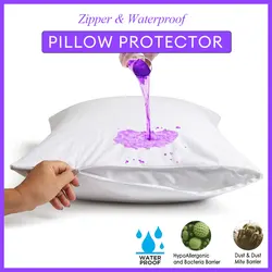 1pc Waterproof Pillow Cover Cotton Terry Fabric Zipper Pillow Protector Bedbug Proof & Hypoallergenic 50x70cm
