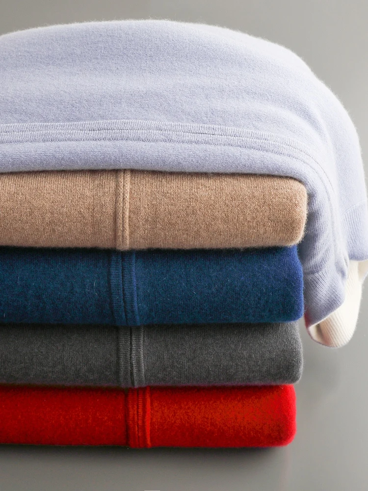 Men Cashmere Sweater Zippers Mock Neck Thicken Double-layer Cardigan Autumn Winter 100% Cashmere Knitwear Soft Double Sided Tops