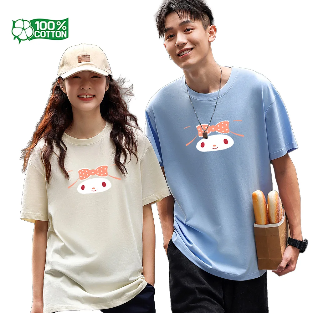 

Милая футболка с рисунком My Melody, одинаковые хлопковые футболки для пар, мягкая повседневная одежда с круглым вырезом, футболка, одежда