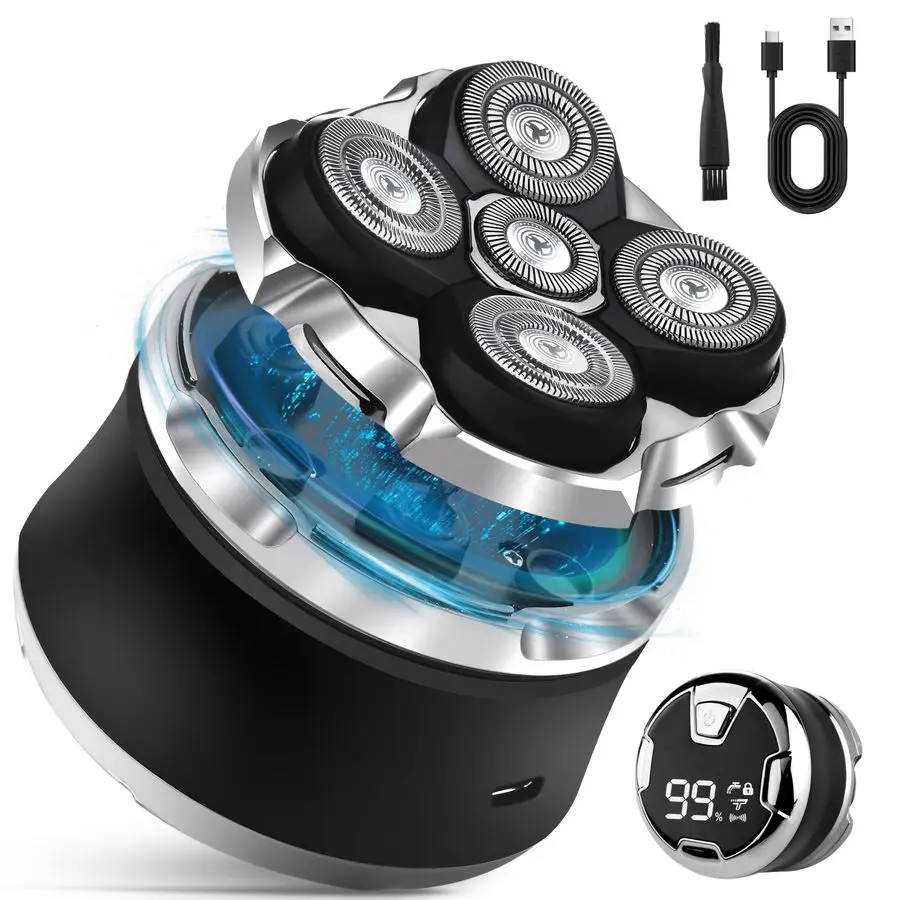 

Head Shaver for Bald Men, IPX7 Waterproof Electric Shaver with LED Display, 2Speed Cordless Rotary Razor for Face Nose Beard, We