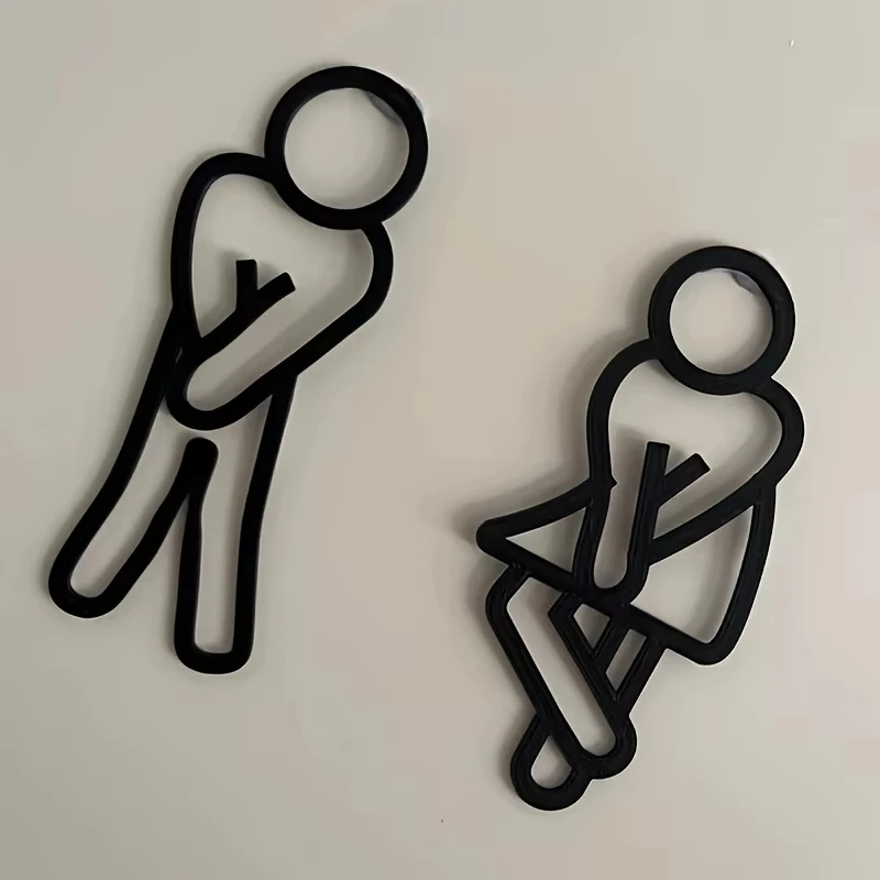 Divertidos letreros de baño para hombres y mujeres, decoración creativa 2D plana para puerta de baño, restaurante, Hotel, cafetería, pegatina de pared de señalización para inodoro