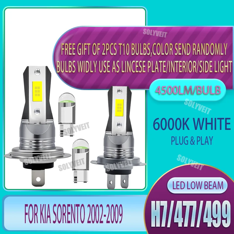 

2Pcs Car LED Bulbs Low Beam Conversion Kit H7 4500LM 6000k white For Kia Sorento 2002 2003 2004 2005 2006 2007 2008 2009