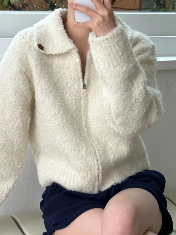 

Осенне-зимний шикарный вязаный кардиган Long Sve, женский меховой свитер на молнии, верхняя одежда, топ премиум-класса