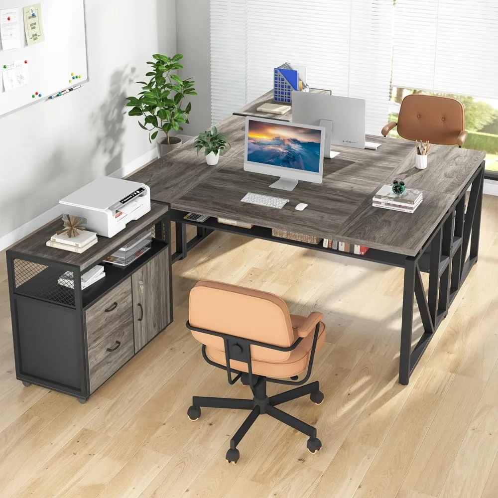 

Office Computer Desk with Cabinet Sets,55 inches Executive Desk with Mobile File Cabinet Drawers Shelves