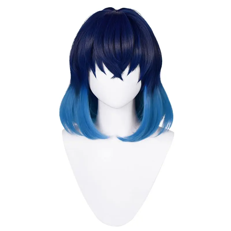 Anime Cosplay Props Demon Hashibira Inosuke Black Mixed Blue Straight hair Wigs