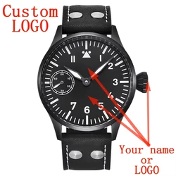 44mm CORGEUT17 Jewels Seagull ST3600 Mechanical Winding Watch 316L Stainless steel Black dial Leather watch band Luminous watch