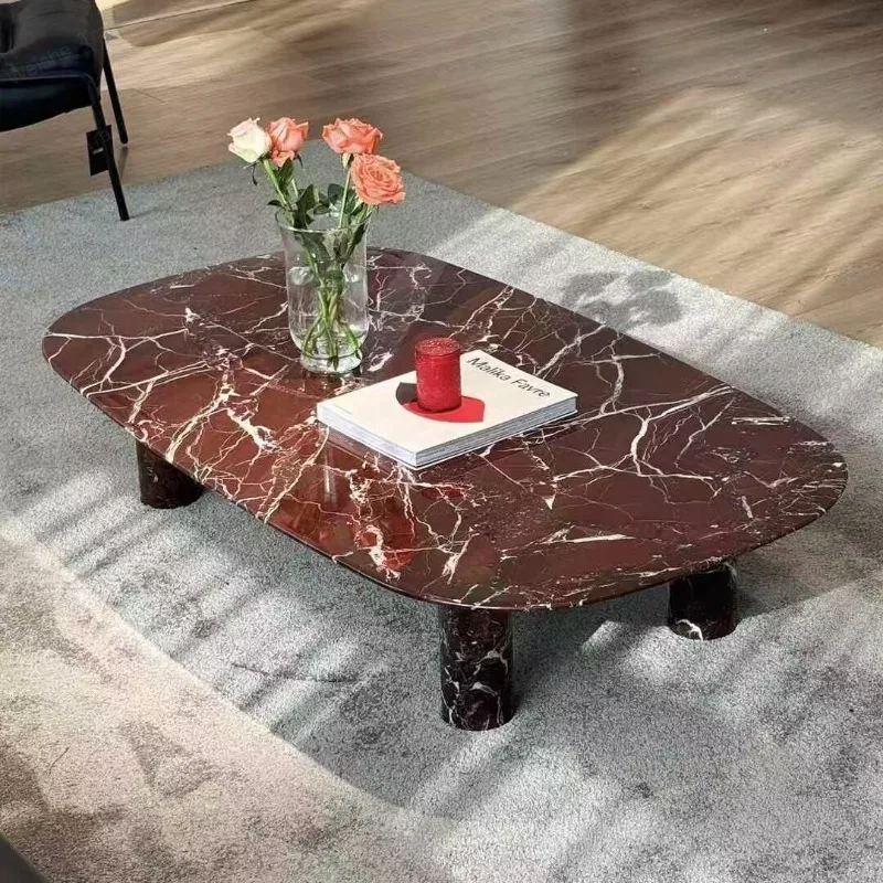 Natural luxury stone Ziluo red coffee table marble long coffee table living room, high-end stone