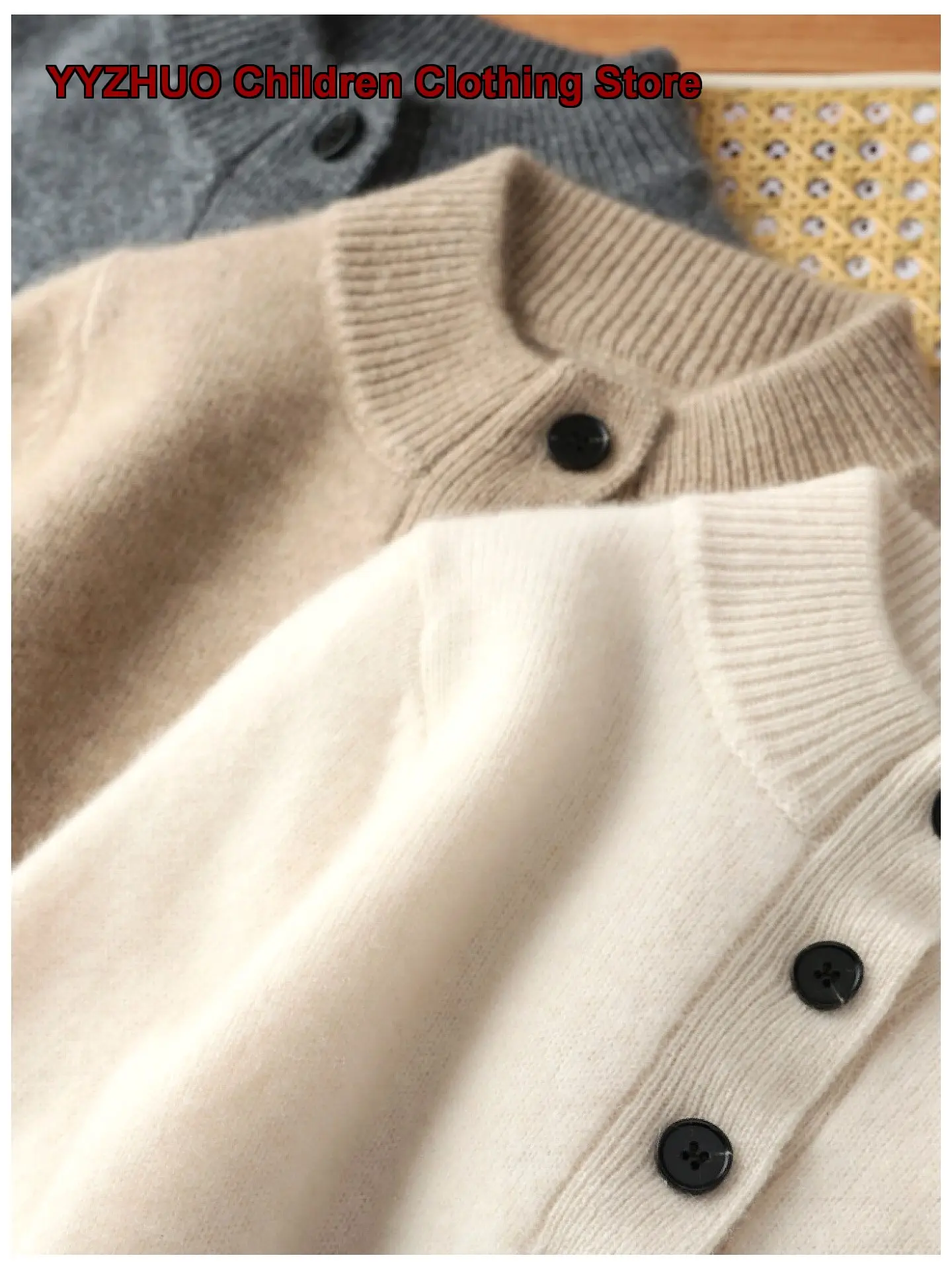 Round Neck Three-Button Solid Color Thickened Knit Top Boys Girls Infant Base Layer Kids