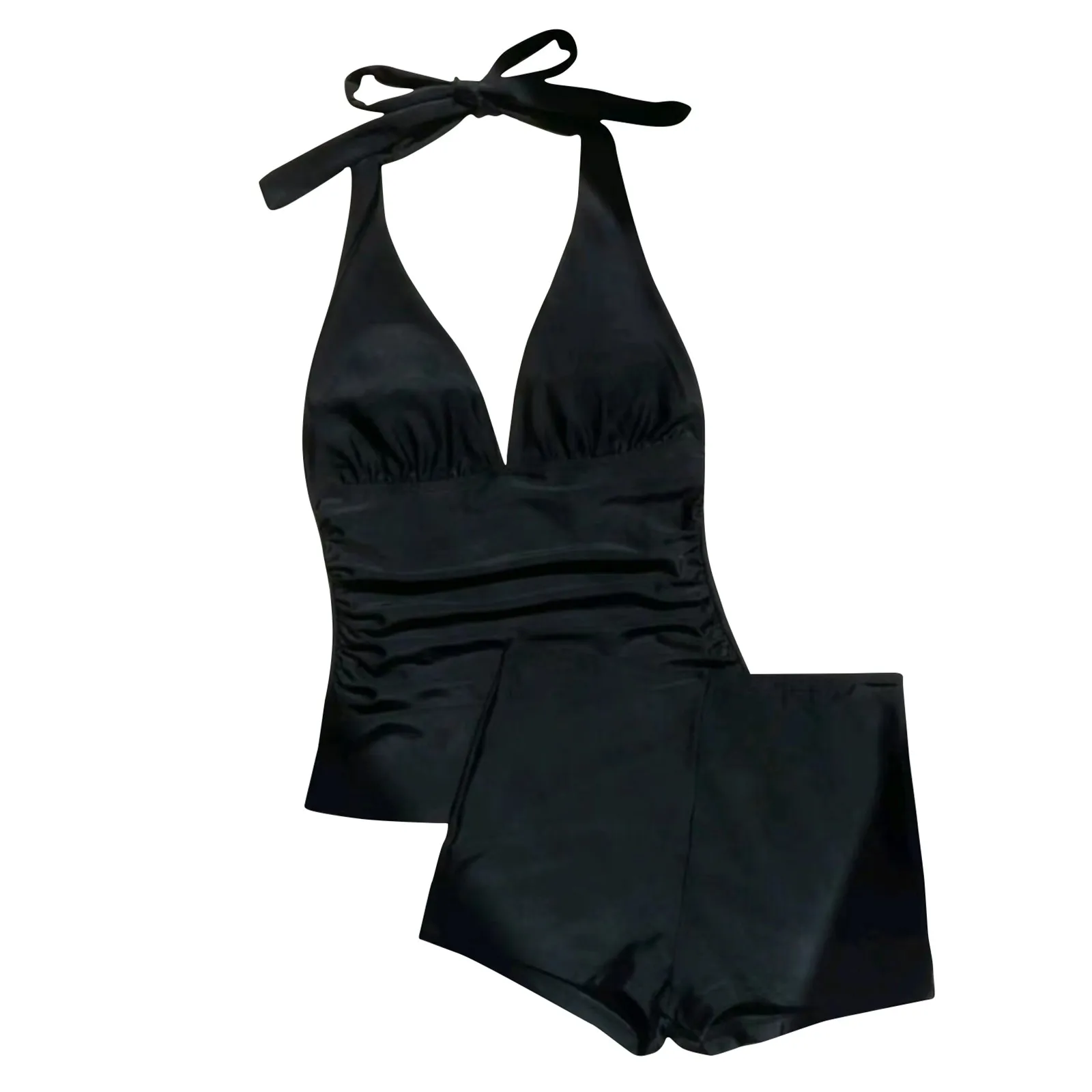 طقم ملابس سباحة نسائية منقسمة موضة شخصية بلون سادة عالي الخصر سروال زاوية مسطح معلق برقبة مفتوحة من الخلف قطعتين