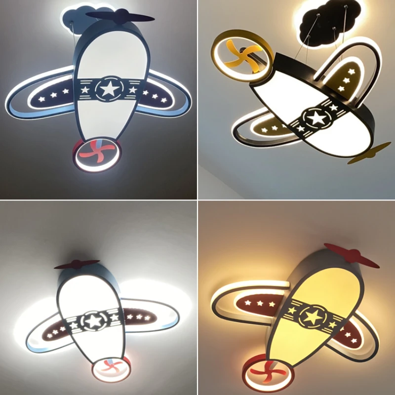 Modern Modest Ceiling Lamps for Room Children Kids Baby Boys Aircraft Art Chandelier Colorful Bedroom Led Lights Home-appliance