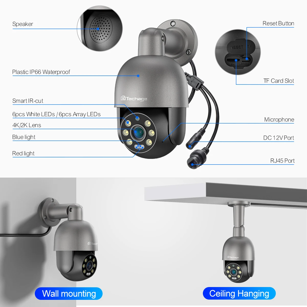 Techage-sistema de cámaras de seguridad IP para exteriores, de 16 canales NVR Kit de videovigilancia, 5MP, 8MP, PTZ, AI, POE, H.265, 4K, Audio bidireccional, ONVIF