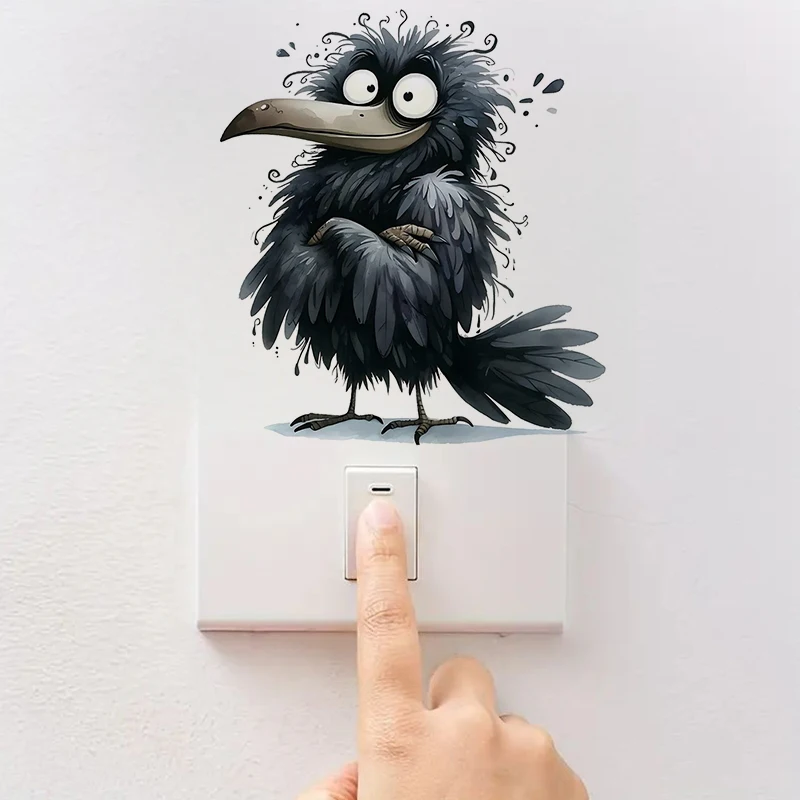 1pc Funny Black Raven Sticker, Water-proof Home Wall Decal for Wall, Bathroom, Cabinet, Door,Toilet, Car, Laptop