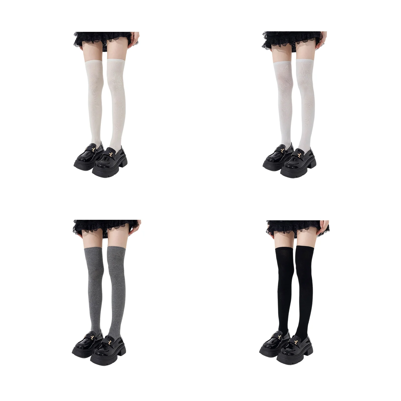 

Набор носков до колен в стиле Лолита, четыре цвета (по 1 паре каждого цвета: бежевый/белый/серый/черный)