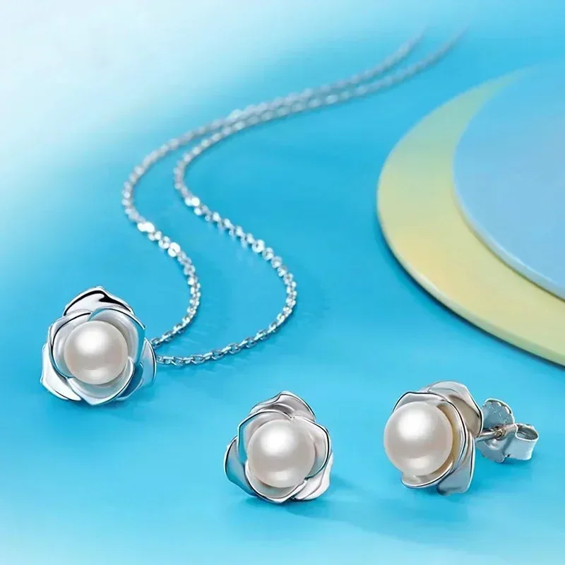 2026 European and American Pearl Flower Jewelry Set Elegant, Fresh, Exquisite Earrings Personalized Countryside Daily Necklaces