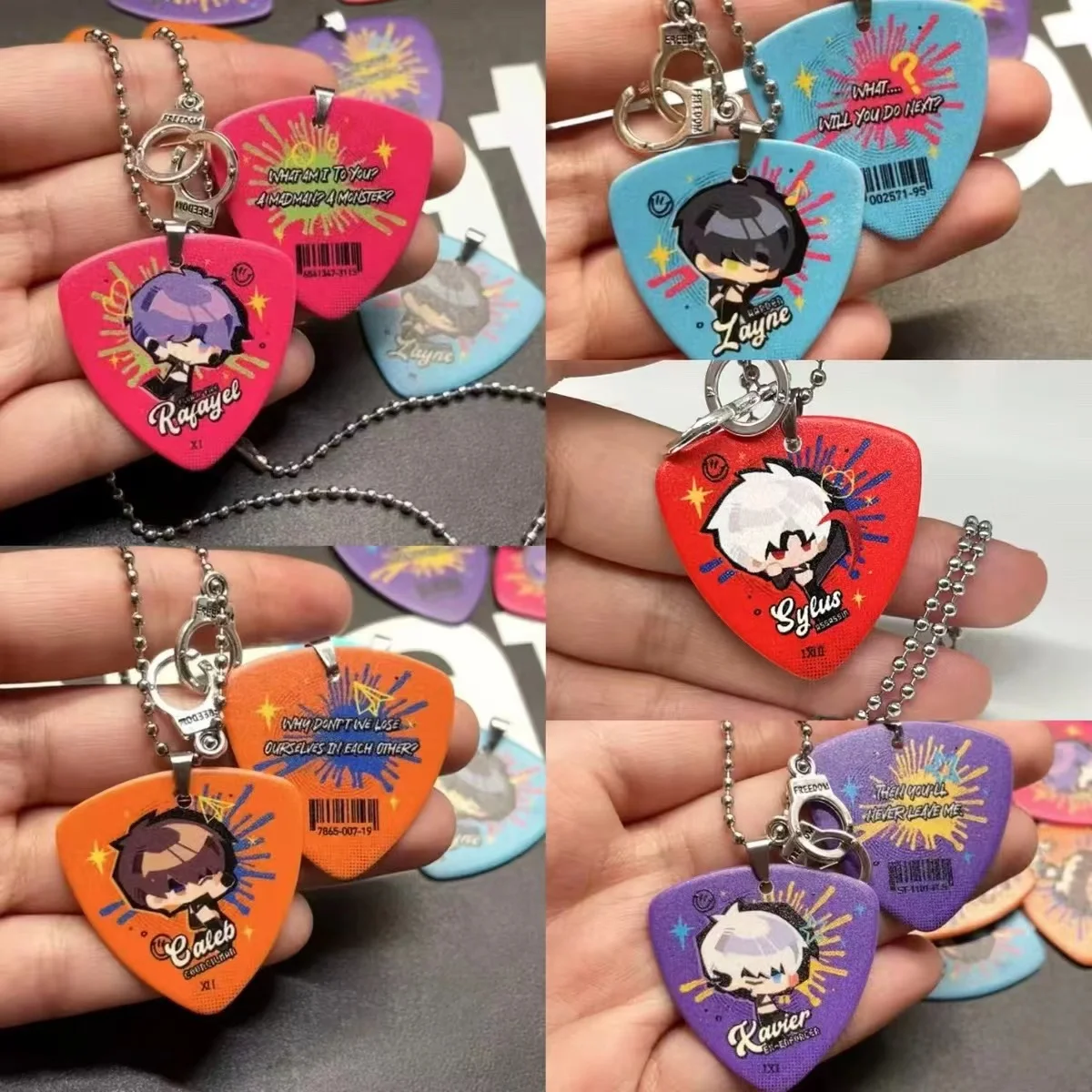 Anime Love and Deepspace Rafayel Zayne Xavier Sylus Caleb  Cosplay Guitar Pick Acrylic Key Chain Backpack Pendant  Adorn Gift