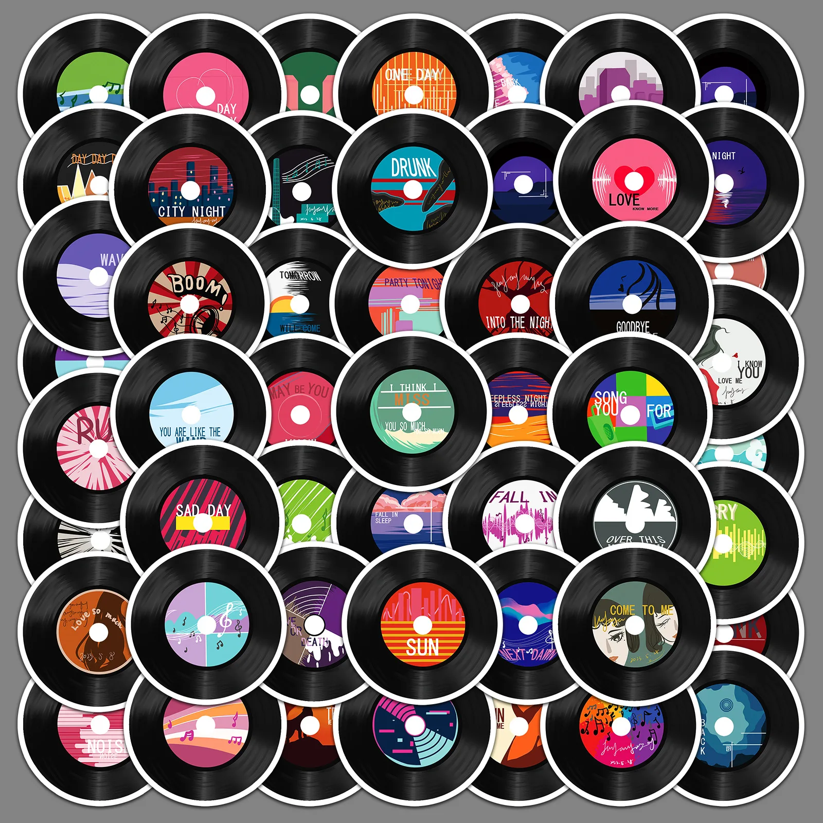 50 vinyl record stickers, cartoon retro DIY notebook book stickers, notebook phone decorations