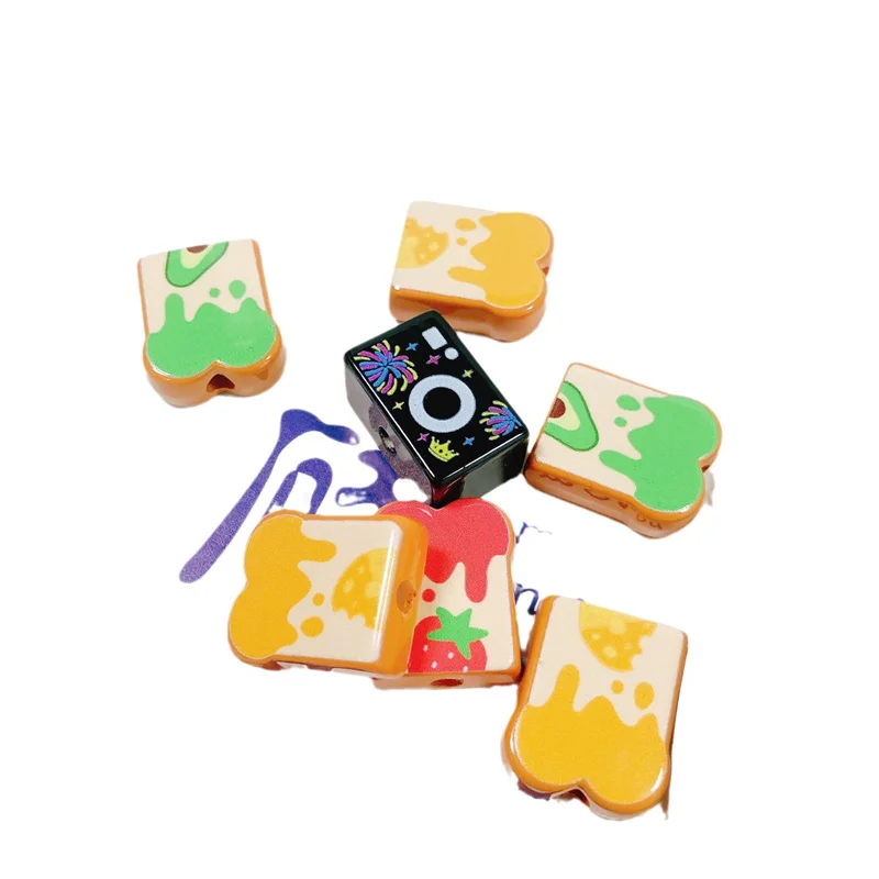 New arrived 50pcs/lot color pattern print cartoon bread/toast shape acrylic box beads diy jewelry garment accessory