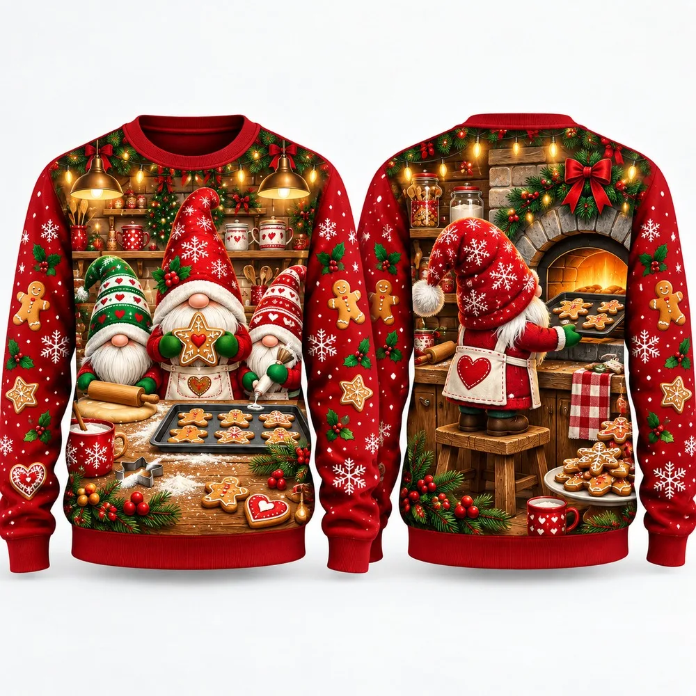 Hot Christmas Gnomes Ugly Christmas Sweater for Men Women Festive Holiday Party Crewneck Pullover Long Sleeve Funny Sweaters