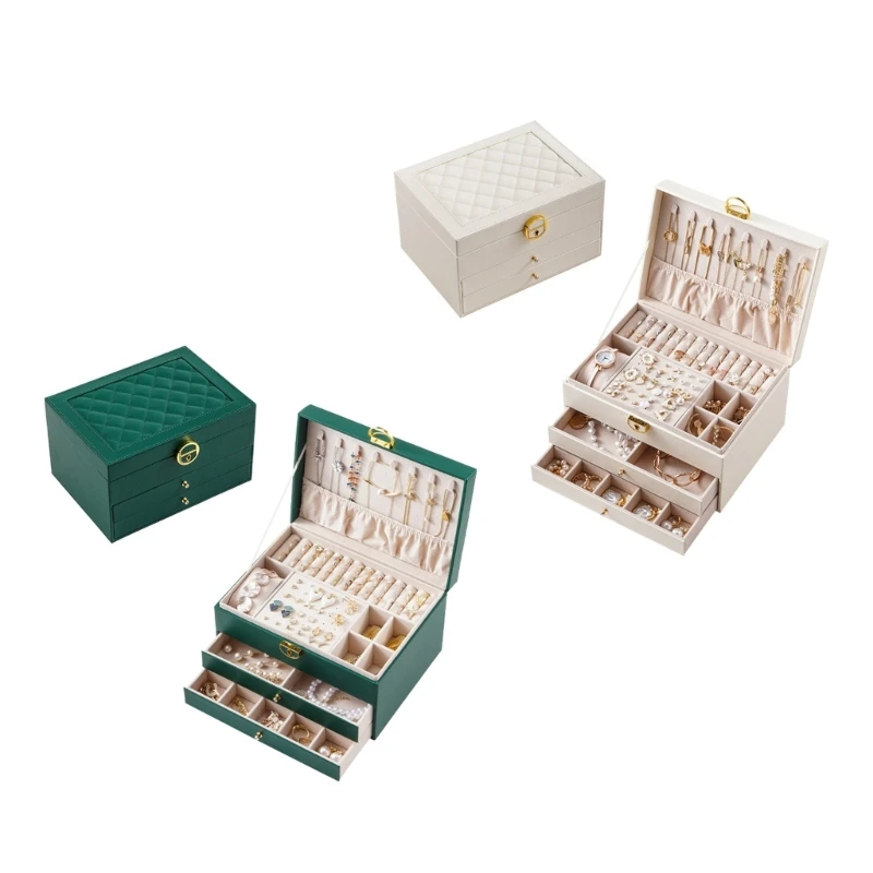 

Waterproof Leather Three Layer Jewelry Box Women Removable Cosmetics Storage Cases for Rings Necklace Earrings Bracelets