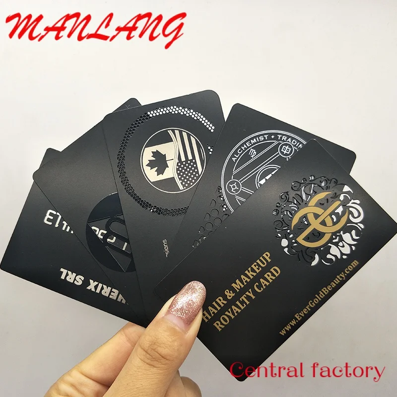 

Custom Custo stainls steel busins card laser cut att bla etal card