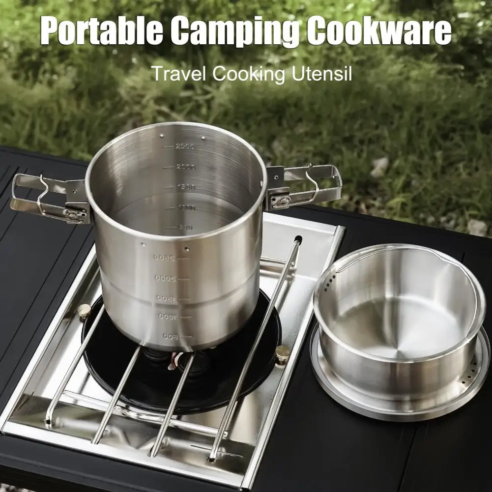 Portable Camping Cookware 3l 304 Stainless Steel Camping Bowl with Folding Handle Portable Outdoor Hiking Cookware Backpacking