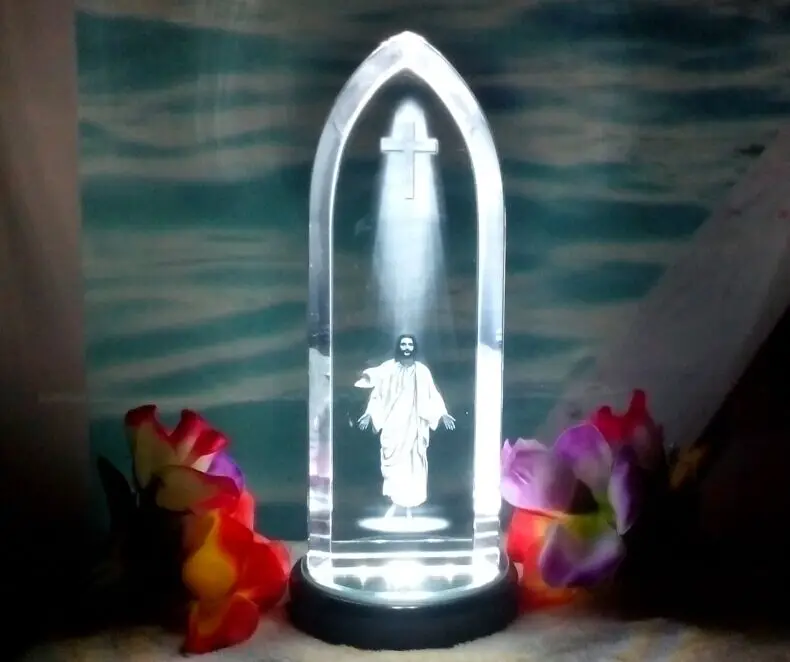 كبير - المسيحية الكاثوليكية أفضل هدية إيمانويل إيمانويل الصلاة الدينية المنزل الأسرة الآمنة تاليسمان ثلاثية الأبعاد كريستال الصليب تمثال #2