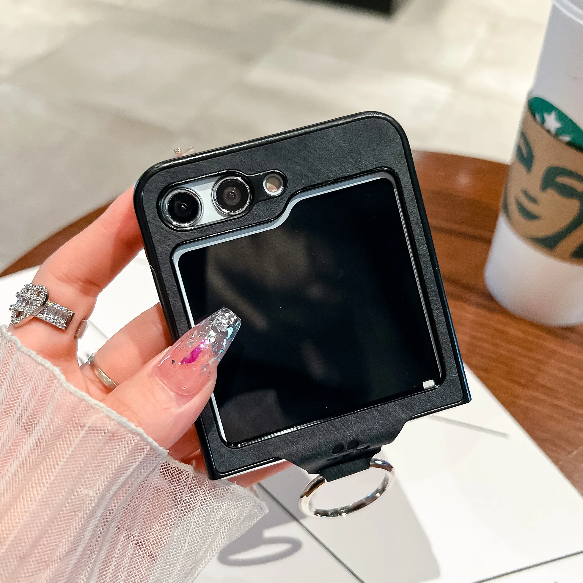 For Samsung Galaxy Z Flip 3 Flip 4 5 Leather Cat paw pattern Folding Phone Case with Ring Stand All-Inclusive Protective Cover